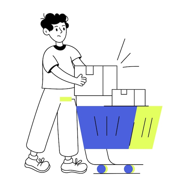 Ilustración lineal de persona de compras