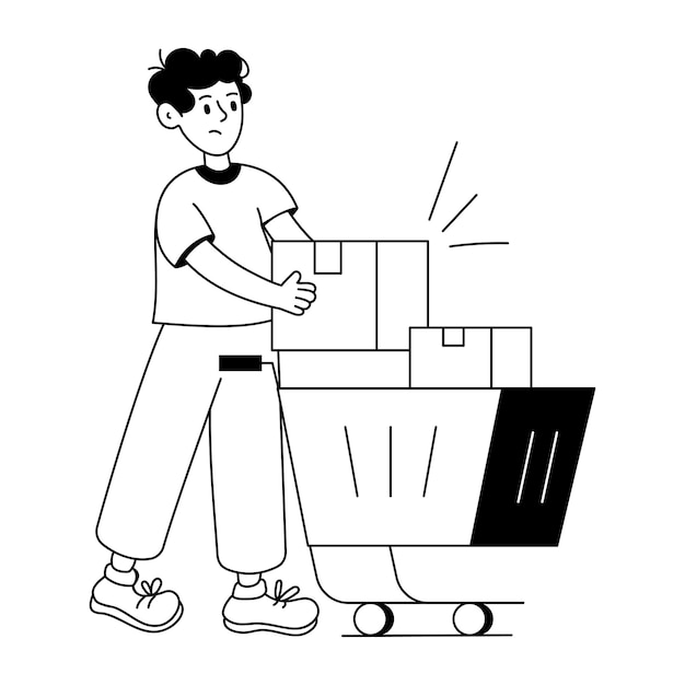 Ilustración lineal de persona de compras