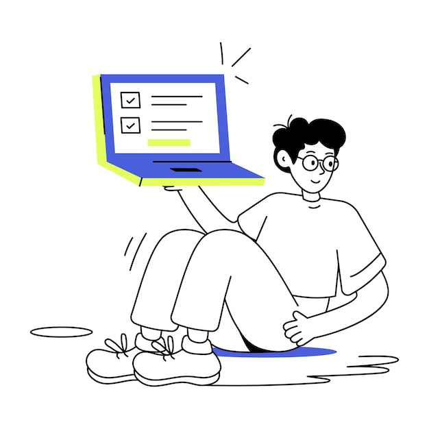 Ilustración lineal del trabajo en línea.