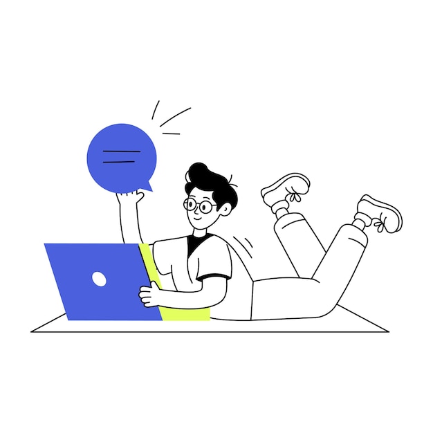 Ilustración lineal del trabajo en línea.