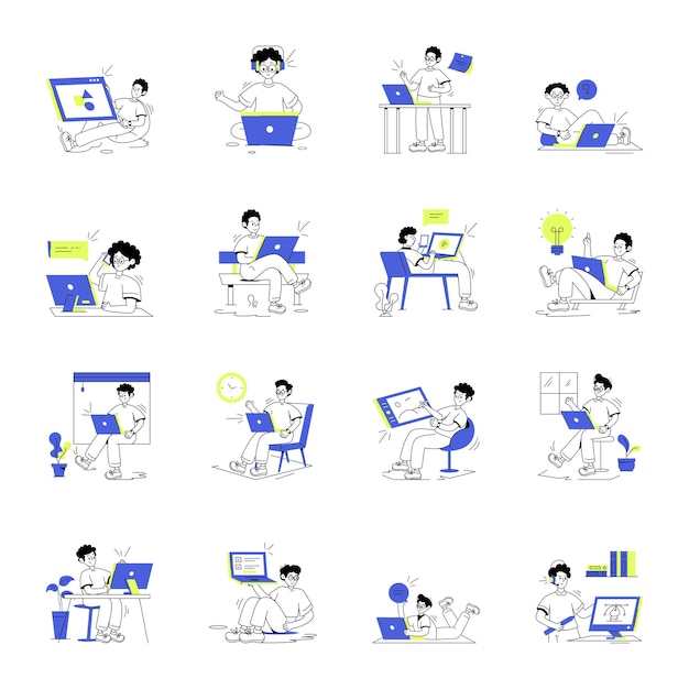 Ilustración lineal del trabajo en línea.