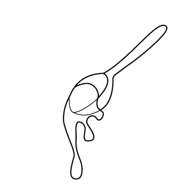 Ilustración lineal vectorial del estilo doodle de cuchara de miel aislado en fondo blanco