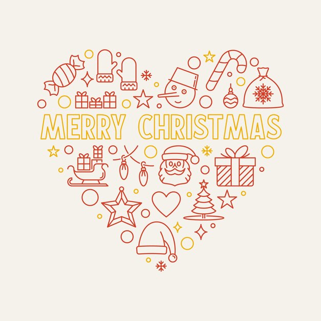 Ilustración linear del vector en forma de corazón de feliz Navidad