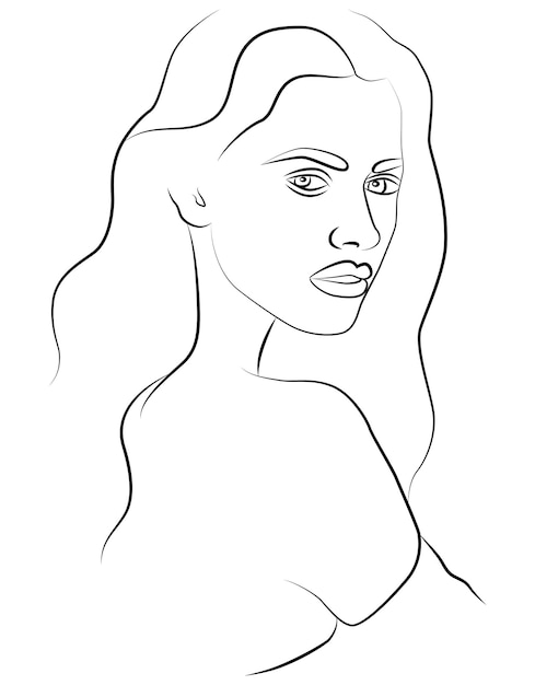 Ilustración de lineart de vector de cabeza de mujer Dibujo de estilo de una línea