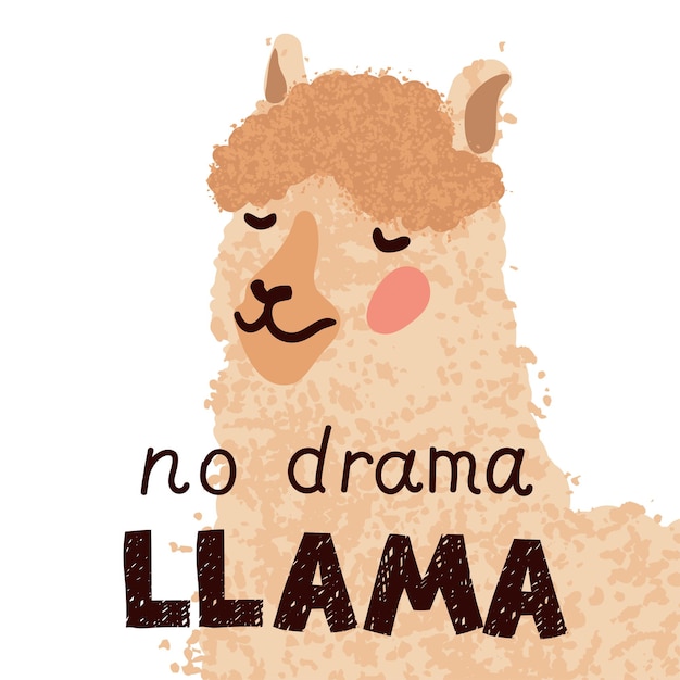 Ilustración de llama linda con cita divertida No Drama Llama para camiseta de tarjeta de felicitación de invitación