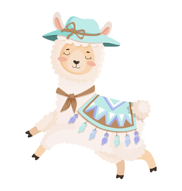 Vector ilustración de una llama sobre un fondo blanco. un lindo personaje infantil disfrazado. estampado animal para artículos infantiles, juguetes, ropa.