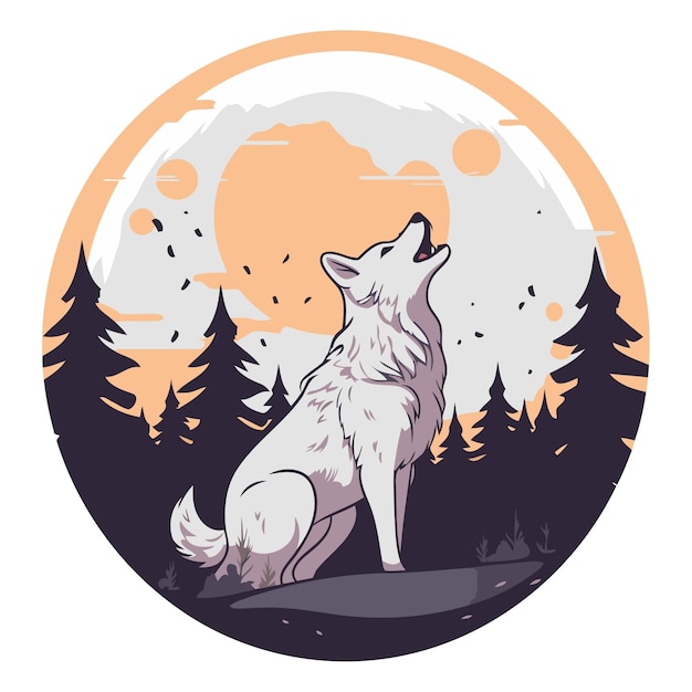 Ilustración de un lobo aullando en el bosque