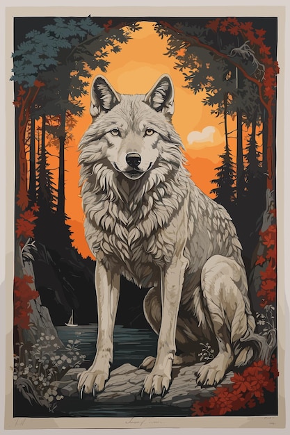 Vector una ilustración de un lobo en el bosque