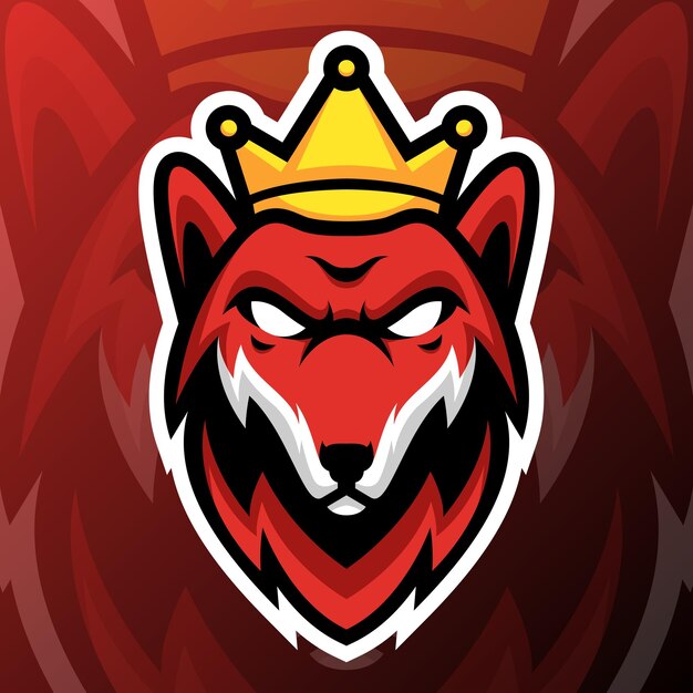 ilustración de un lobo rey en estilo de logotipo de esport