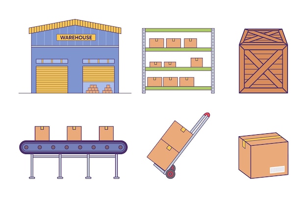 Vector ilustración logística del camión de mano del transportador de almacén