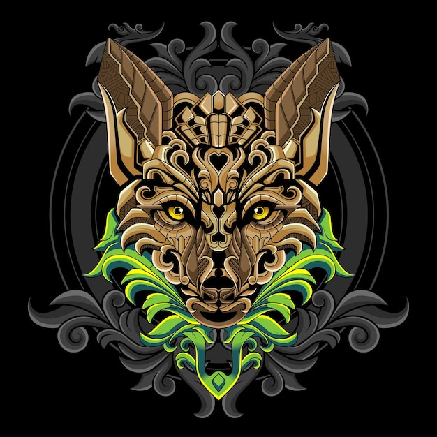 Ilustración de logo de cabeza de lobo dorado