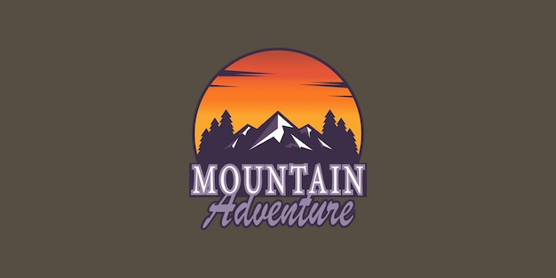Ilustración del logo de montaña para áreas de aventura, camping y recreación. Premium vecto