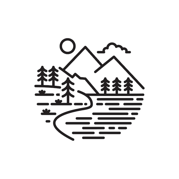 Ilustración del logo de montaña del estilo monoline