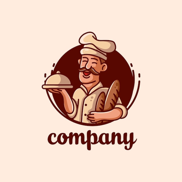 Ilustración de logo de vector de mascota de chef de panadería