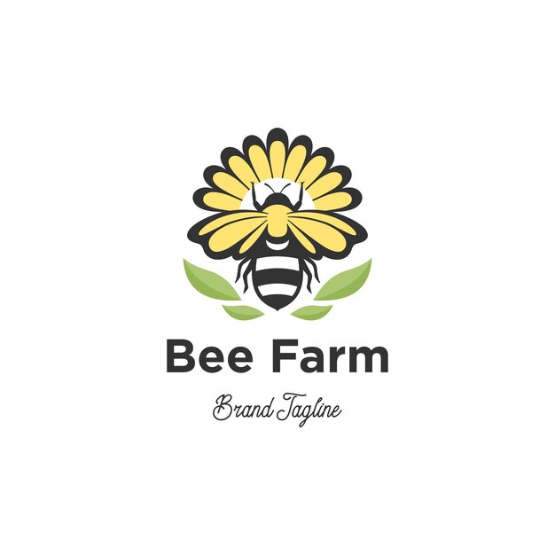 Ilustración del logotipo de la abeja bee farm con plantilla de diseño de flores