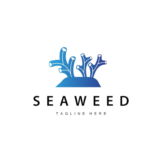 Ilustración del logotipo de las algas hermosas plantas submarinas donde viven los peces y la belleza natural del fondo del océano