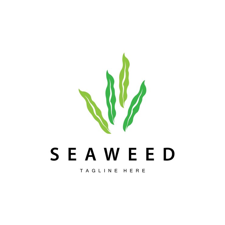 Vector ilustración del logotipo de las algas hermosas plantas submarinas donde viven los peces y la belleza natural del fondo del océano