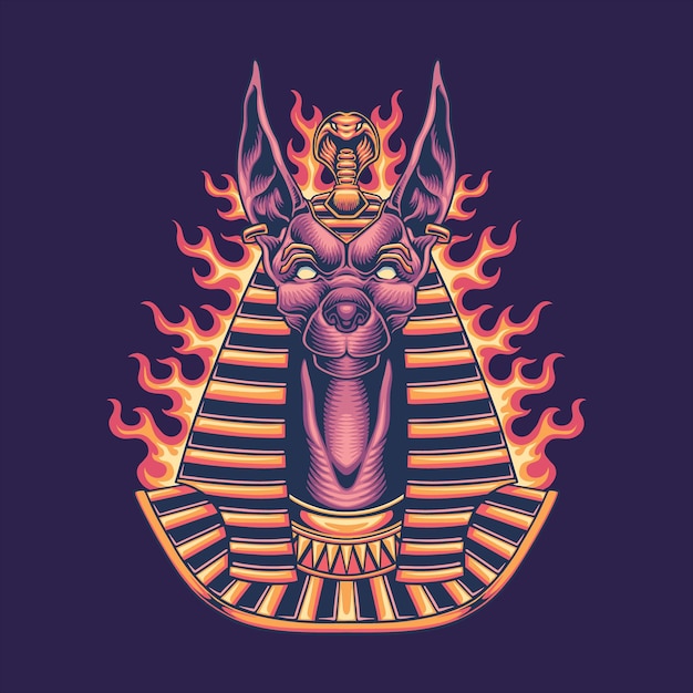 Ilustración de logotipo de anubis ardiente de fuego