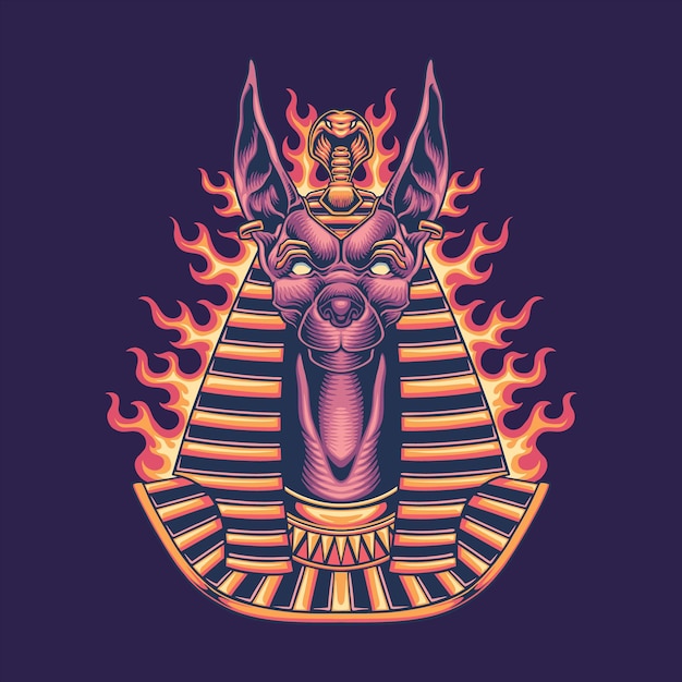 Vector ilustración de logotipo de anubis ardiente de fuego