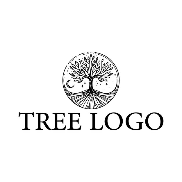 Ilustración del logotipo del árbol dibujado a mano