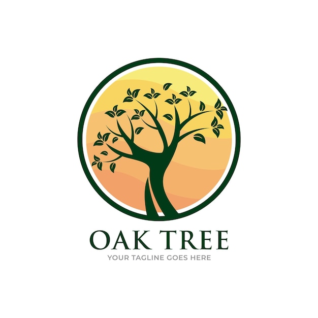 Ilustración del logotipo del árbol de roble silueta vectorial de un árbol