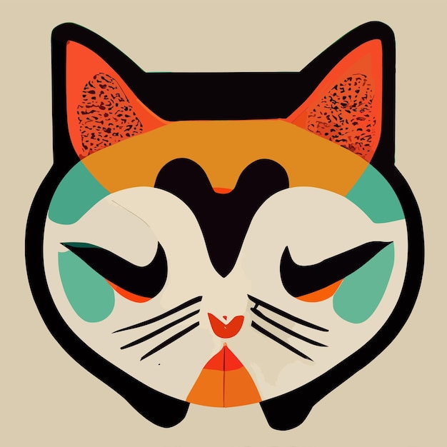 Ilustración de logotipo de arte contemporáneo de gato triste