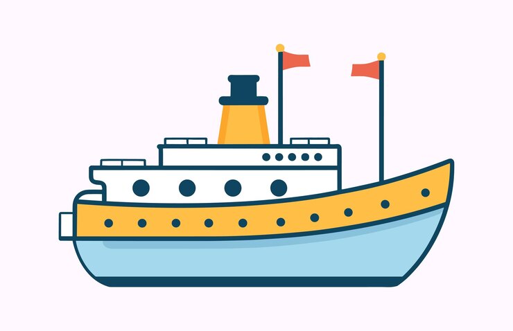Ilustración del logotipo de un barco aislado en un fondo blanco Arte vectorial plano de arrastre