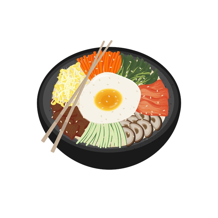Ilustración del logotipo de Bibimbap comido con palillos