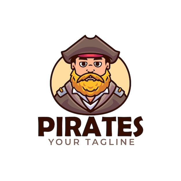 Ilustración del logotipo de la caricatura del capitán de los piratas