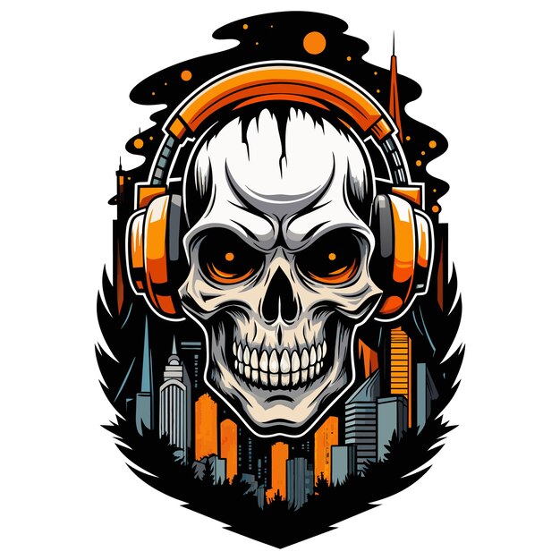 Vector ilustración del logotipo del casco con auriculares para el diseño de la camiseta