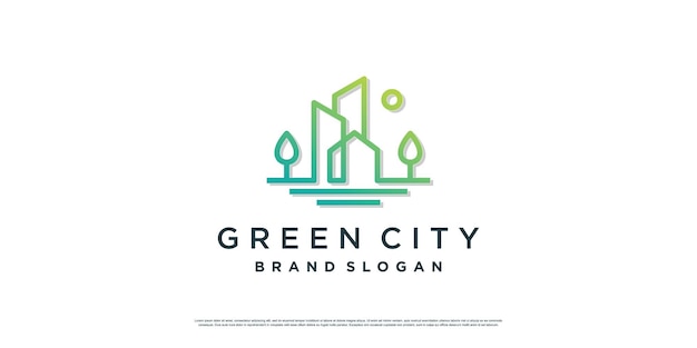 Ilustración de logotipo de ciudad verde para empresa inmobiliaria Vector Premium