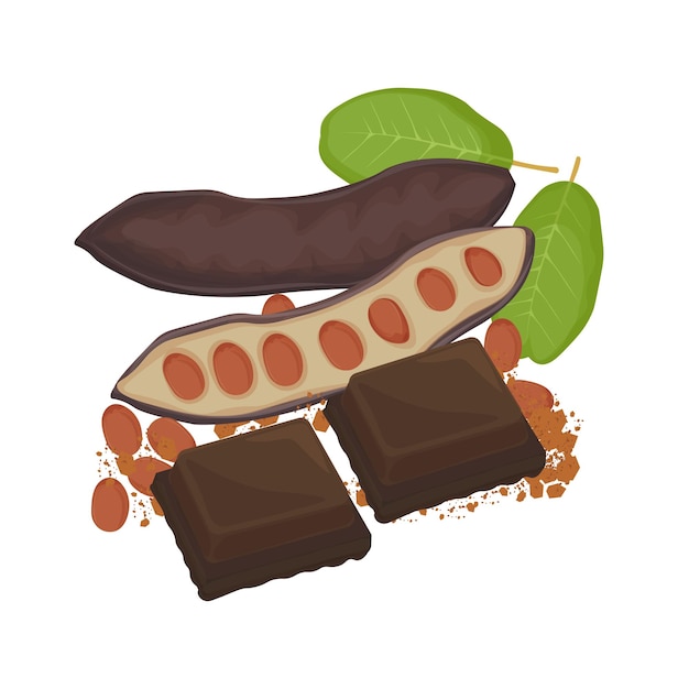 Ilustración del logotipo El clip art de las vainas de algarrobo y el chocolate de alagarrobo