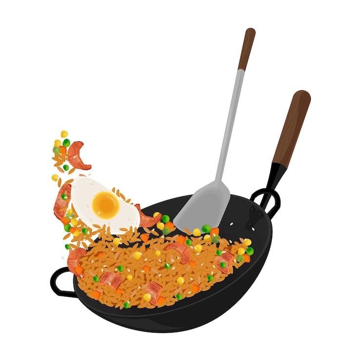 Vector ilustración del logotipo clipart cocina de comida coreana kimchi bokkeumbap o arroz frito de kimchi coreano
