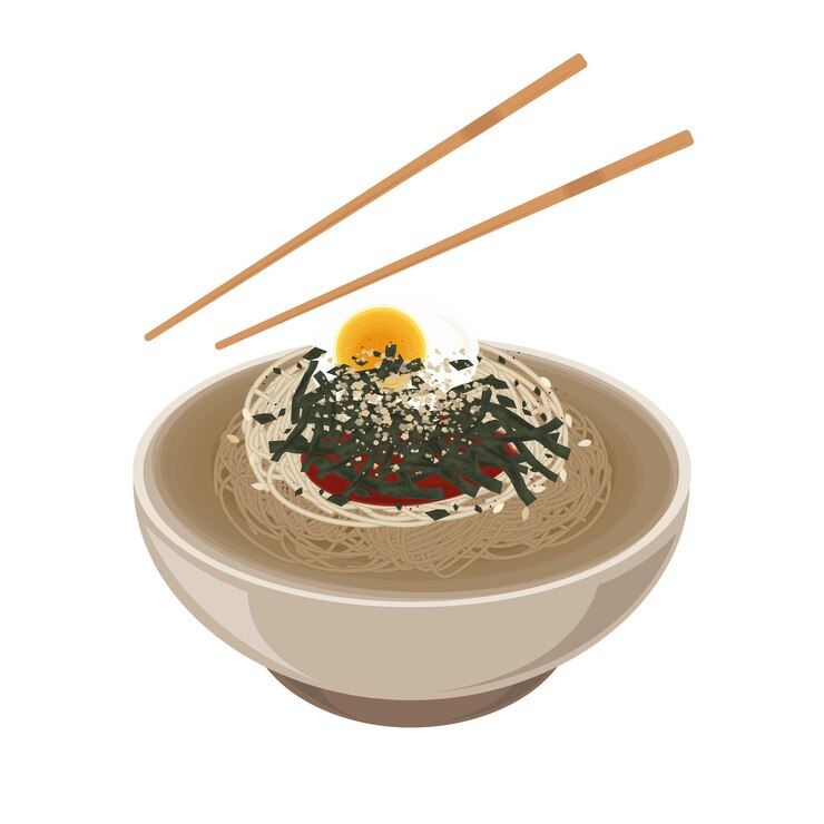 Ilustración del logotipo Clipart coreano fideos de trigo sarraceno Makguksu comida de verano