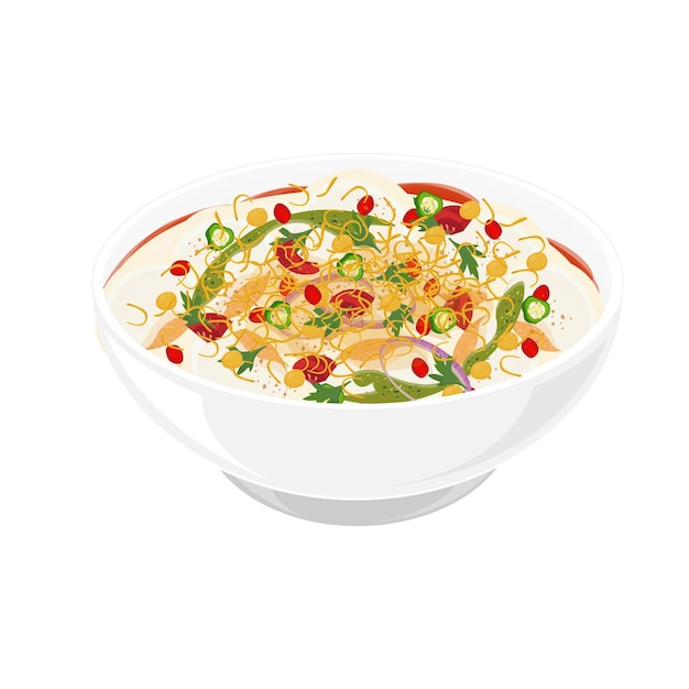 Ilustración del logotipo Clipart Dahi Vada o Dahi Bhalla Chaat en un cuenco