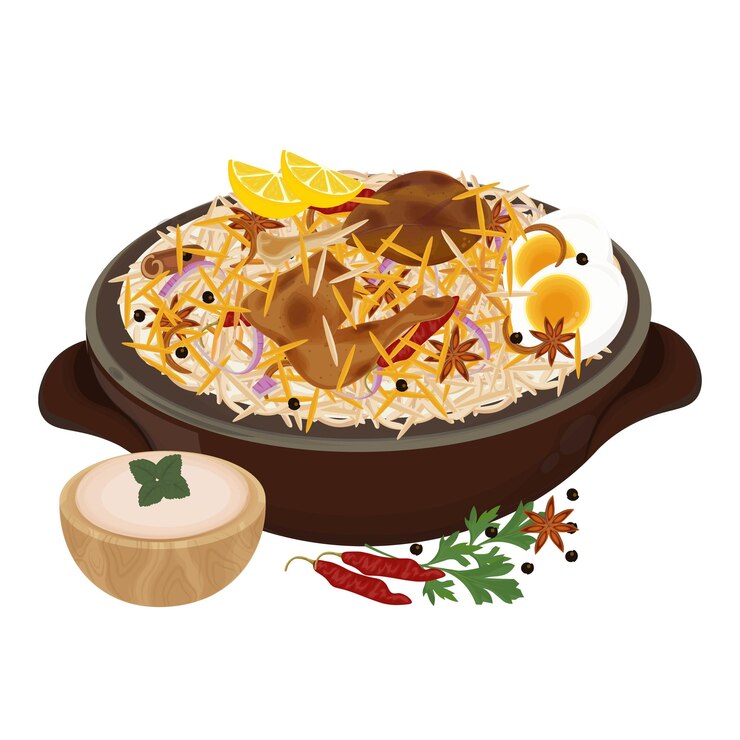 Ilustración del logotipo Clipart Delicious Indian Food Pollo Biryani o arroz indio Biryani