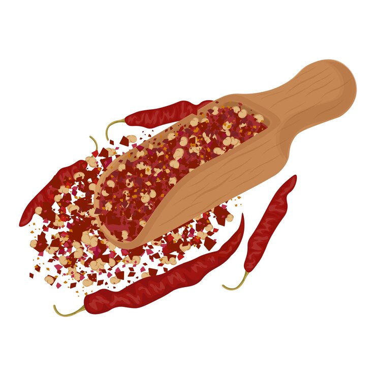 Ilustración del logotipo Clipart escamas de chile en una cuchara de madera