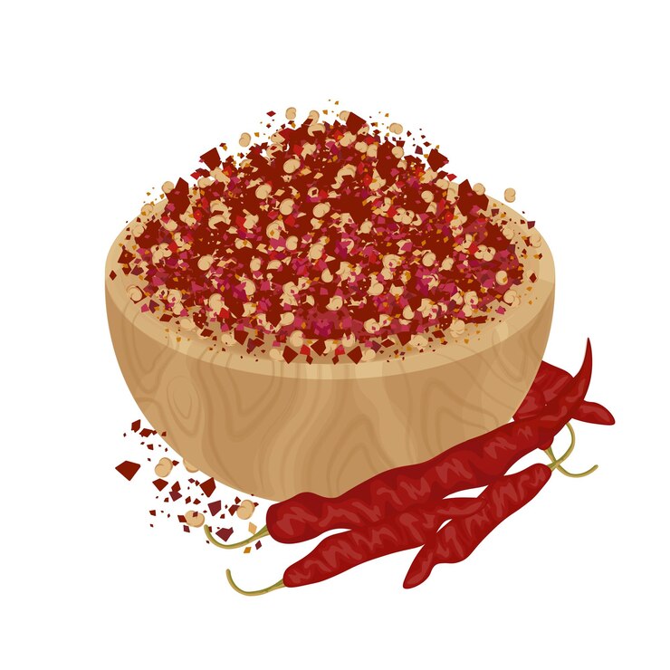 Ilustración del logotipo Clipart Flocos de chile en un cuenco de madera