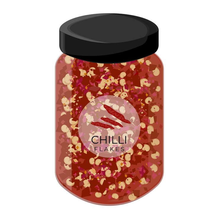 Ilustración del logotipo Clipart Flocos de chile rojo seco en un frasco