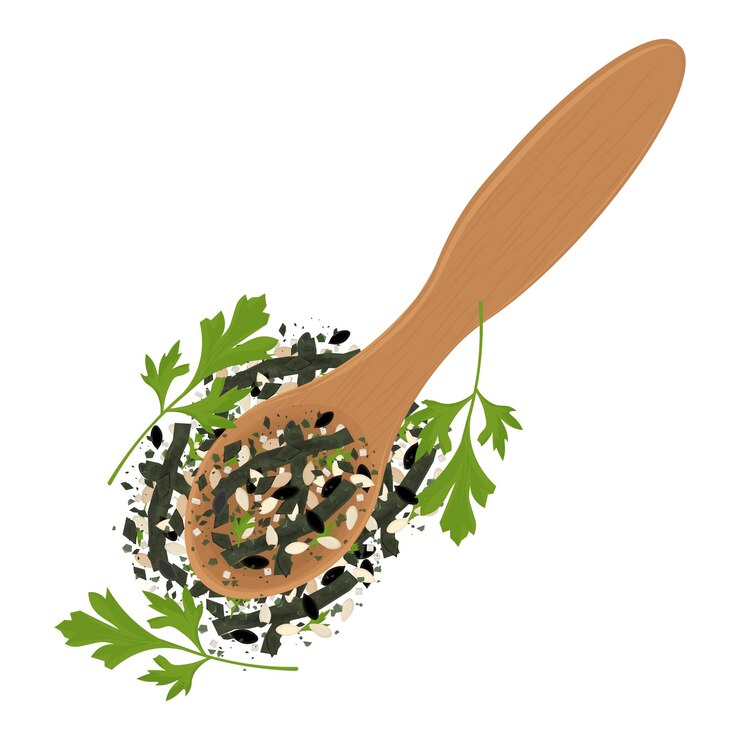 Ilustración del logotipo Clipart Furikake orgánico en una cuchara de madera