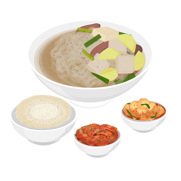 Ilustración del logotipo Clipart Gamjaguk Sopa de patata coreana con arroz y kimchi