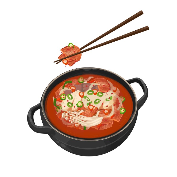 Ilustración del logotipo Clipart Kimchi coreano Jjigae Kimchi estofado con palillos