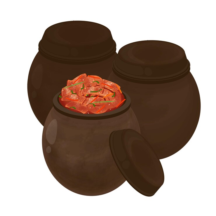 Ilustración del logotipo Clipart Kimchi se fermenta tradicionalmente en una tina de arcilla o Onggi