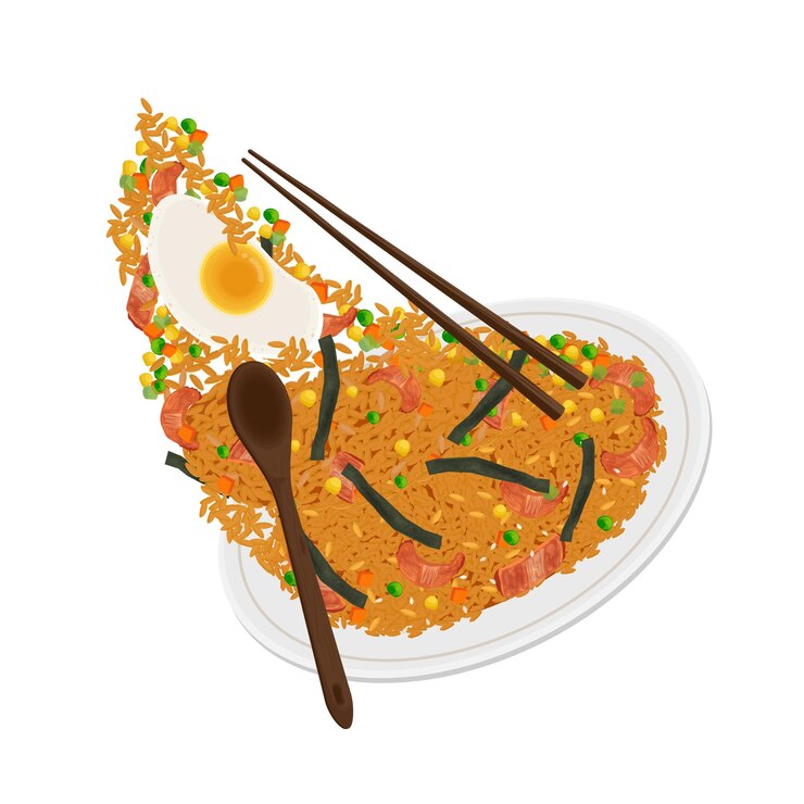 Ilustración del logotipo Clipart Levitación del arroz frito de kimchi