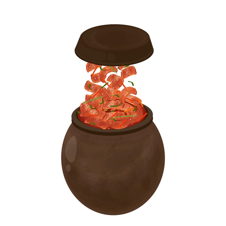 Ilustración del logotipo Clipart Levitación coreano Yangbaechu fermentado en un Onggi