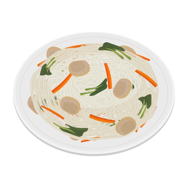 Ilustración Logotipo Clipart Levitación Delicioso bihun mee hoon o bifun en un plato blanco