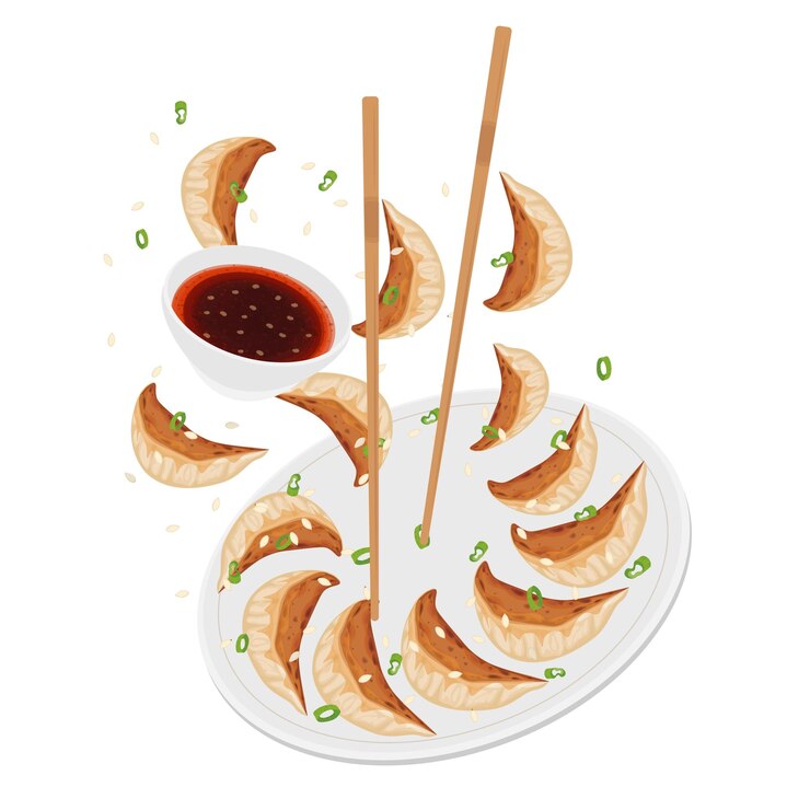 Ilustración Logotipo Clipart levitación a la parrilla gyoza o dumplings jiaozi