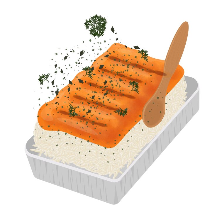 Ilustración del logotipo Clipart Levitación del salmón Kani Mentai Arroz