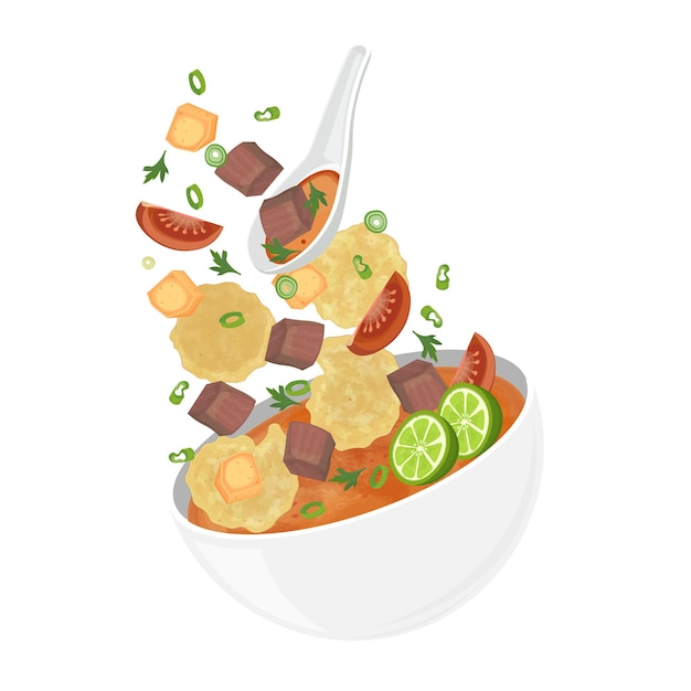 Ilustración Logotipo Clipart Levitación Soto Betawi o Soto Tangkar Sopa de leche de res de Indonesia