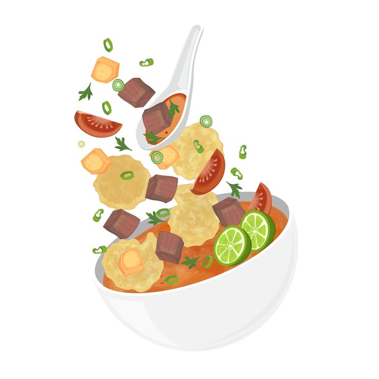 Ilustración Logotipo Clipart Levitación Soto Betawi o Soto Tangkar Sopa de leche de res de Indonesia